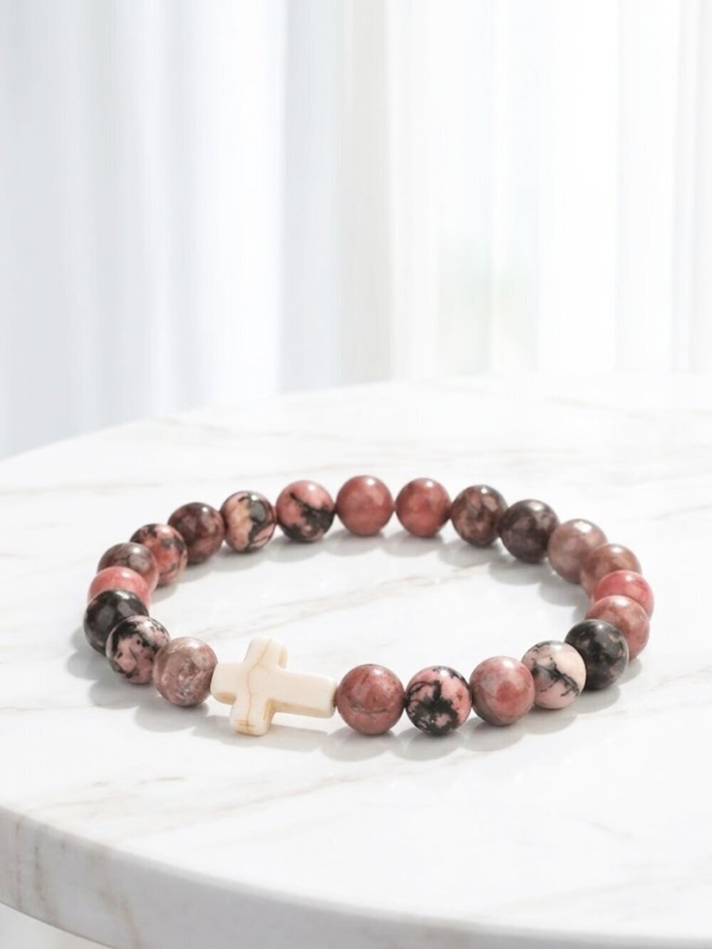 Pink Purplish Gray Faith Beaded Bracelet - Religious Bracelet